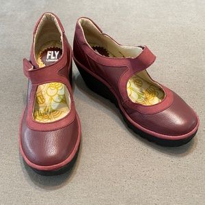Fly London Maroon Mary Jane 37 Yasi Wedge 6.5 7